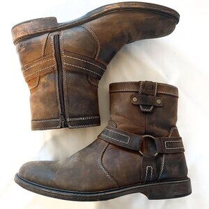 Johnston & Murphy Men's Lombard Harness Ankle Zip Boots Brown Leather Moto 10.5